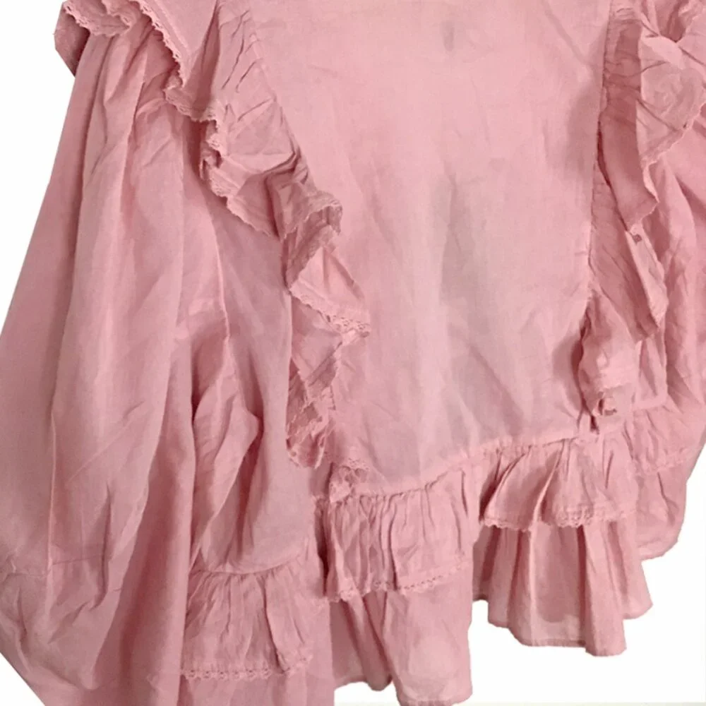 FARM Rio Blush Pink Puff Sleeve V-Neck Blouse